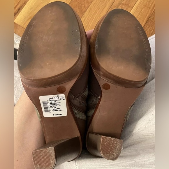 BCBG MAXAZRIA Kingston brown green leather fabric bootie boot 38 1/2 US 8 - Picture 5 of 9